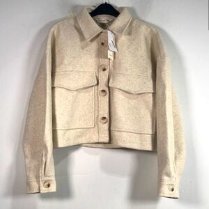 Women's Commense Button Down Cropped Jacket, Size S - Off White NWT